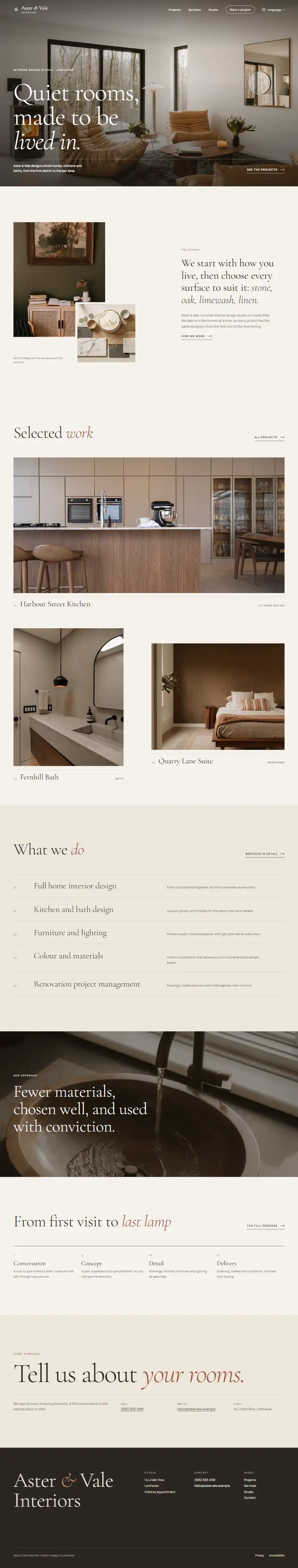 Aster & Vale Interiors, Interior design studio: the home page