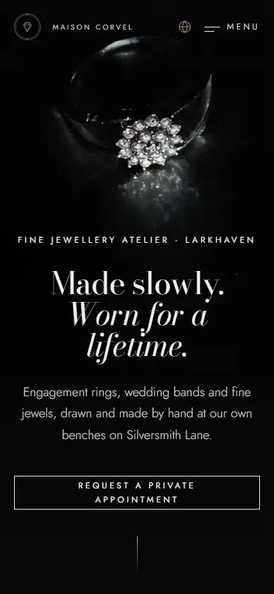 Maison Corvel, Fine jewellery atelier: the home page