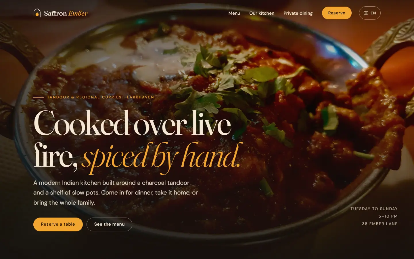 Saffron Ember, Indian restaurant: the home page